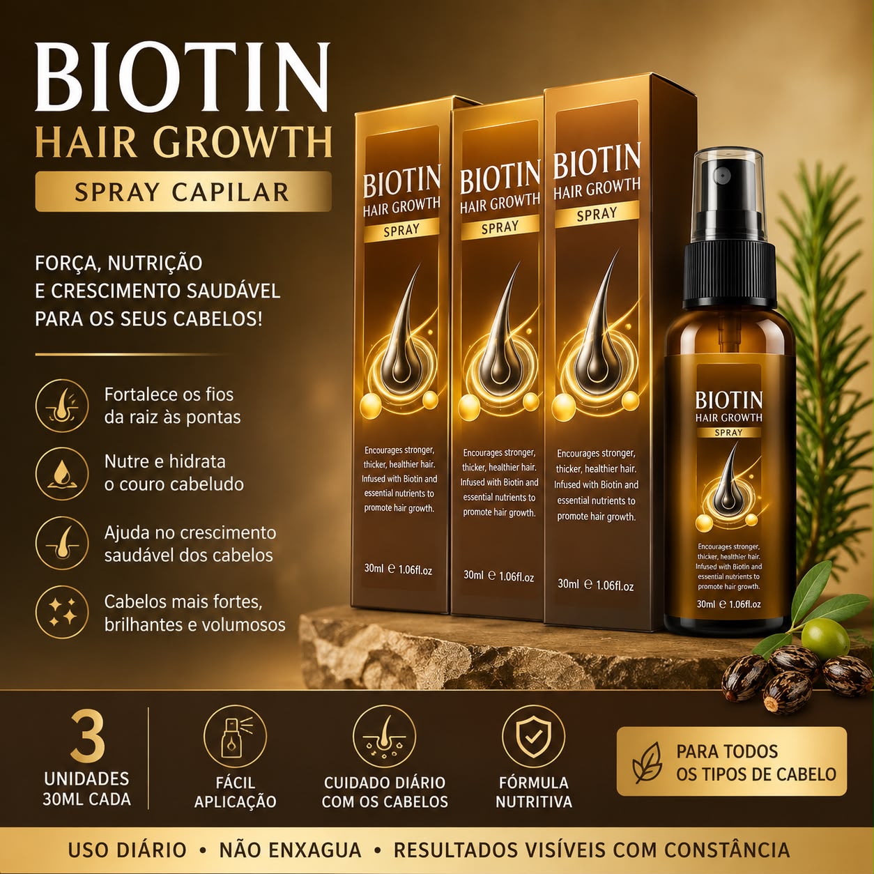 Spray Capilar com Biotina – Kit com 3 Unidades